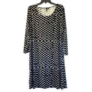 New Directions Black and White Polka Dot Swing Dress with Scoop Neckline